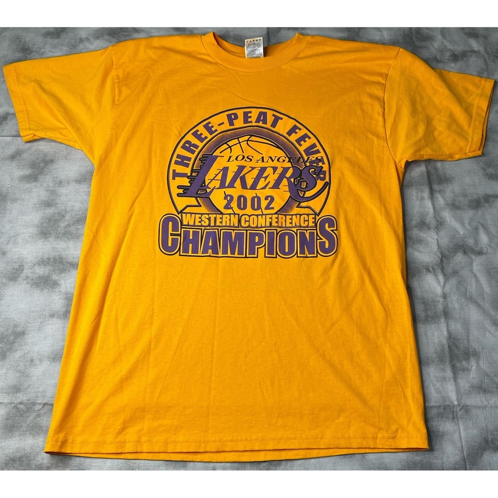Vintage 2002 Lakers Shirt XL 3-Peat Western Conference Champs Stains Y2K